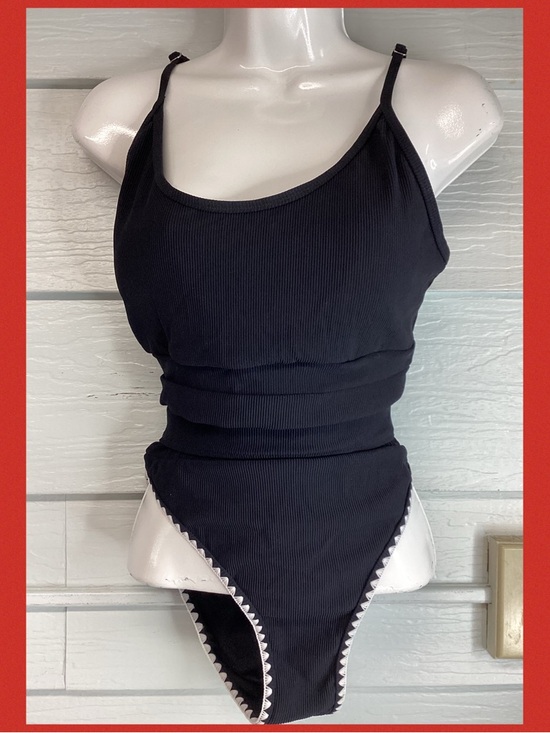 Other - Black Ribbed One-Piece swimsuit with Scalloped Trim 51